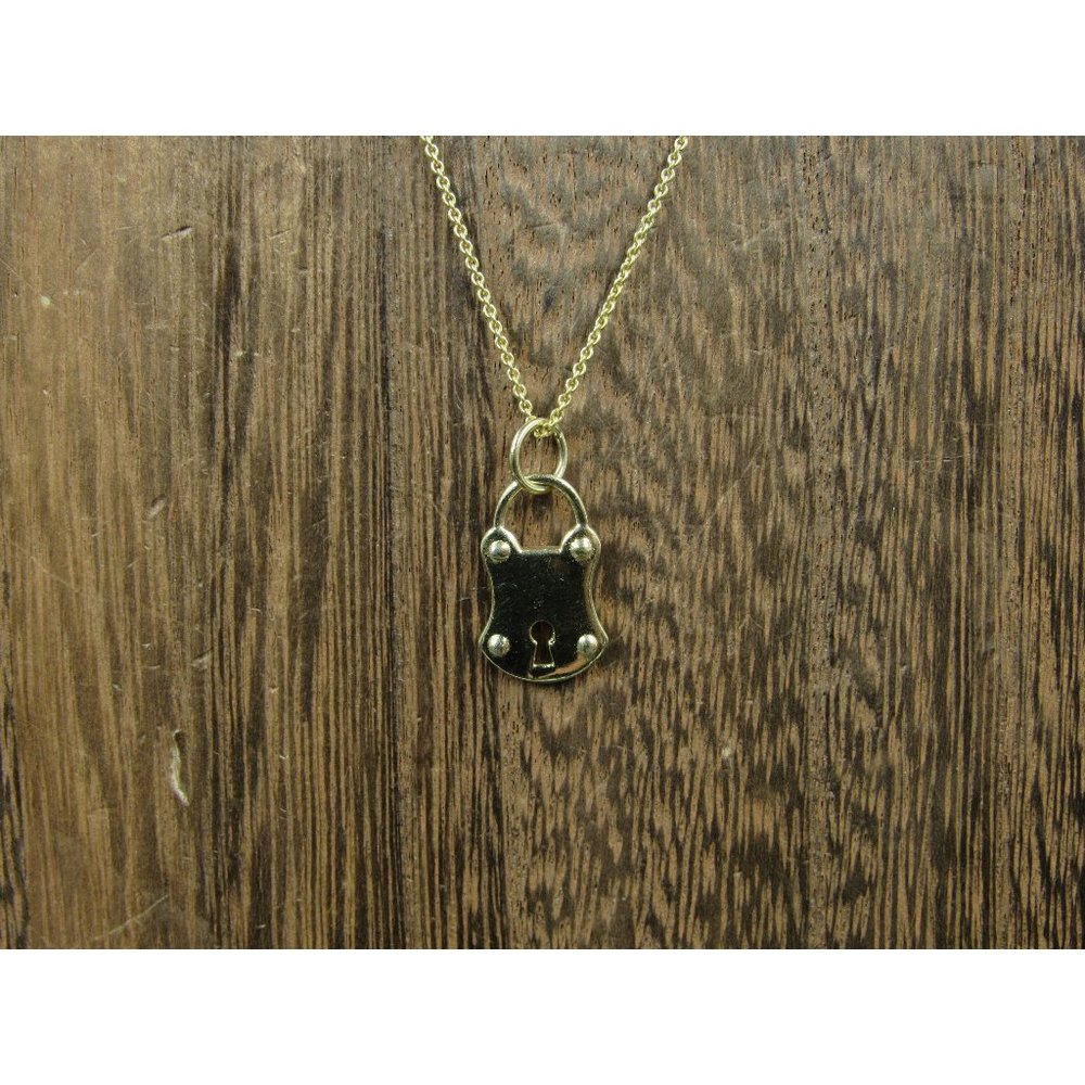 18 Inch Gold Over Sterling Silver Lock Pendant Necklace